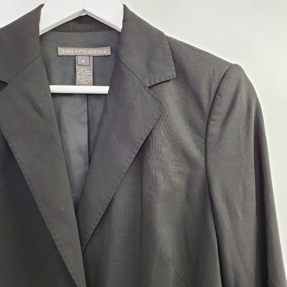 Saks Fifth Ave Black Wool One Button Blazer Career_2